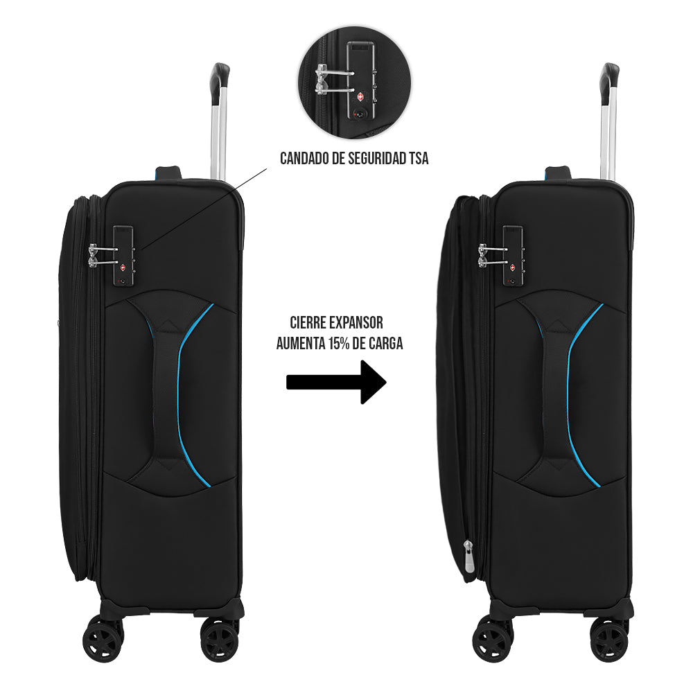 Foto 4 | Set de 3 Maletas de Tela Play SQbags Negra con Azul 20'' 24'' 28”