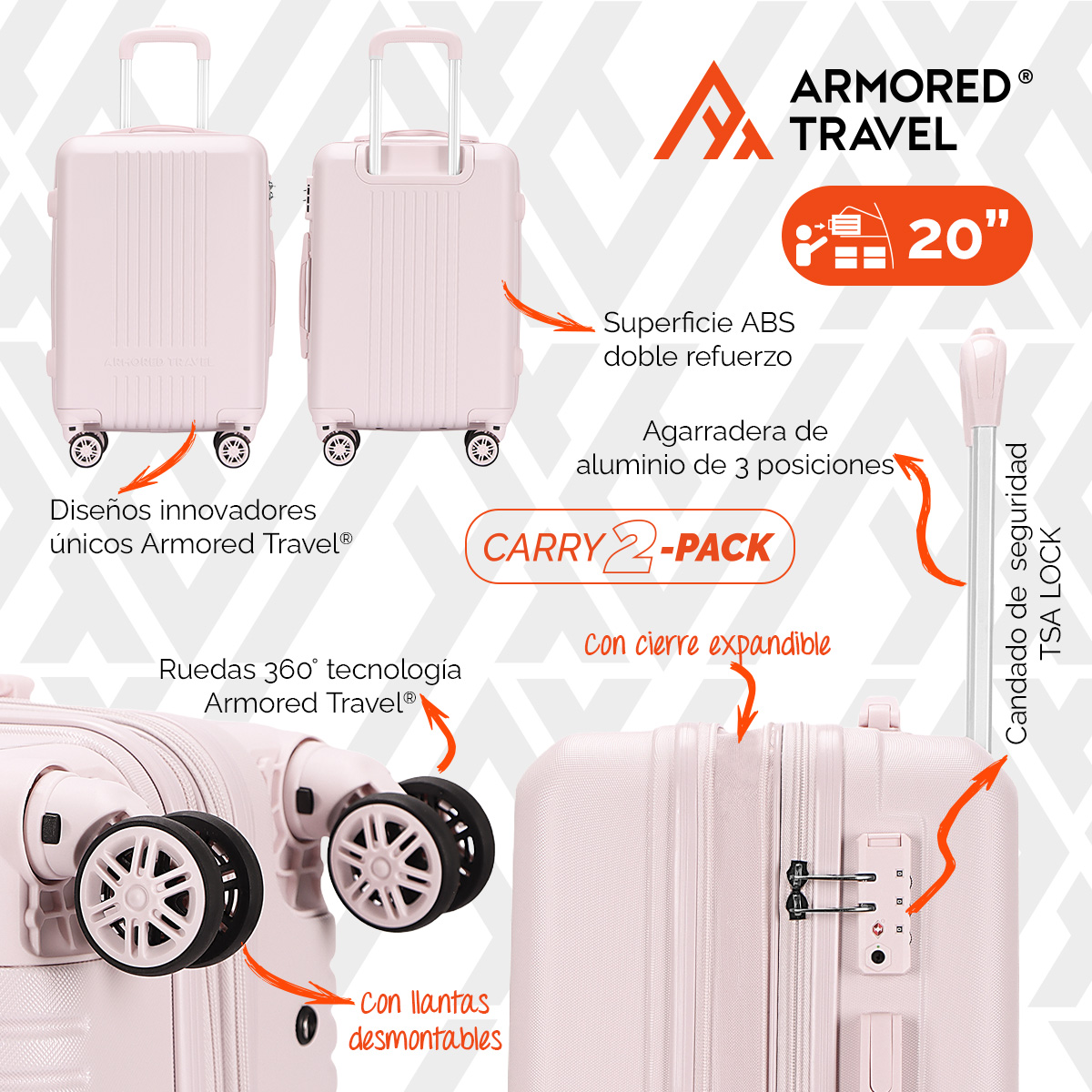 Foto 5 pulgar | Maletas de Viaje Carry-on de Mano 10kg Bella Rígida 2 Pack 20 y 16 Pulgadas con Llantas Desmontables