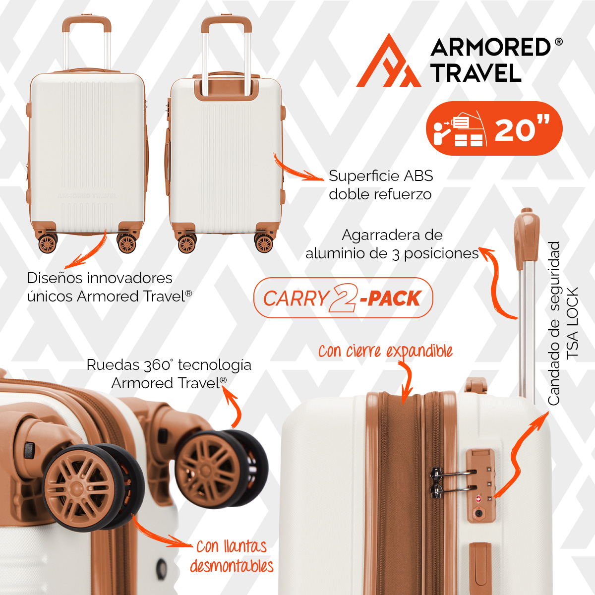 Foto 5 pulgar | Maletas de Viaje Carry-on 10kg Rígida 2 Pack 20 y 16 Pulgadas con Llantas Desmontables