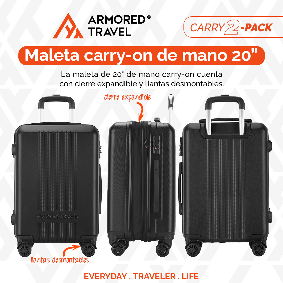 Foto 4 pulgar | Maletas de Viaje Carry-on de Mano 10kg Nitro Rígida 2 Pack 20 y 16 Pulgadas con Llantas Desmontables
