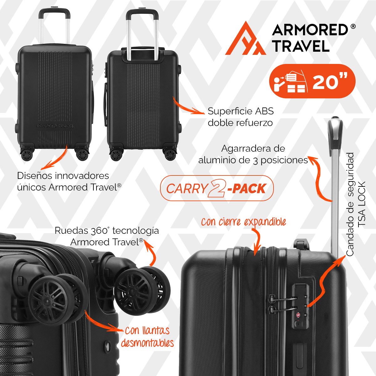 Foto 5 pulgar | Maletas de Viaje Carry-on de Mano 10kg Nitro Rígida 2 Pack 20 y 16 Pulgadas con Llantas Desmontables