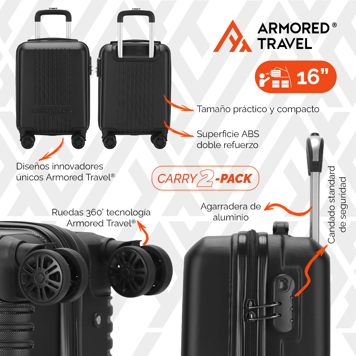 Foto 8 pulgar | Maletas de Viaje Carry-on de Mano 10kg Nitro Rígida 2 Pack 20 y 16 Pulgadas con Llantas Desmontables