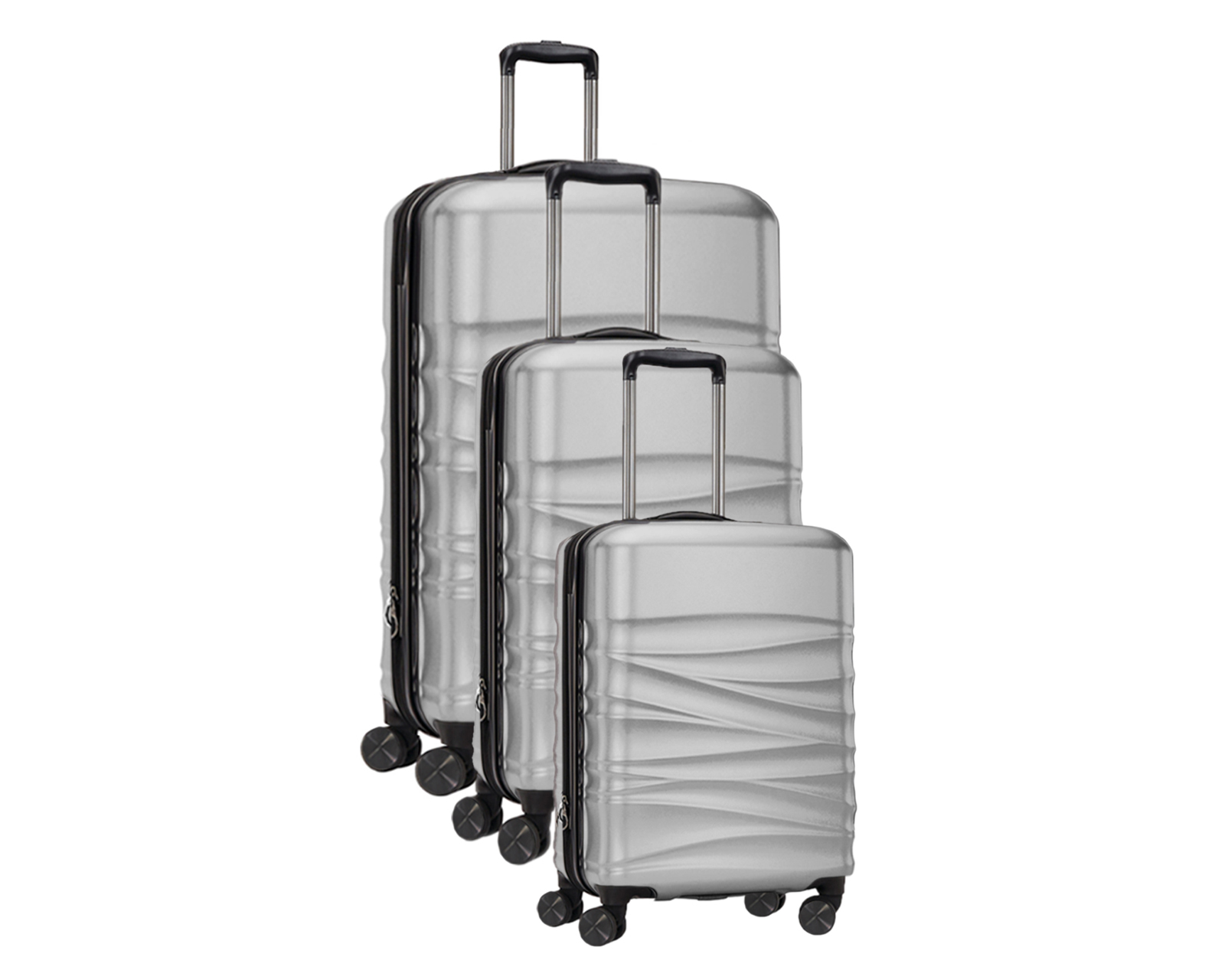 Set De 3 Maletas Rigidas Con Ruedas Giratorias Basitex Plateado