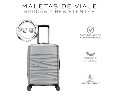 Foto 2 | Set De 3 Maletas Rigidas Con Ruedas Giratorias Basitex Plateado