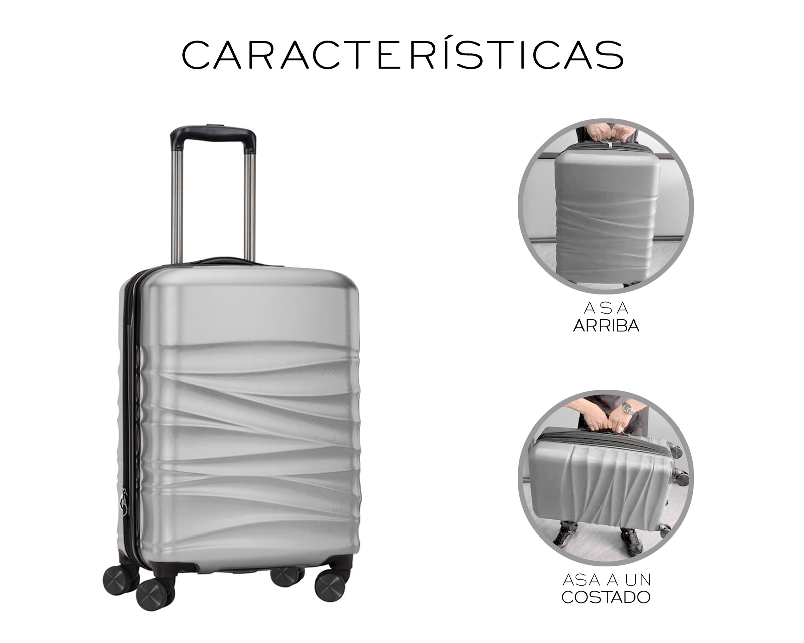 Foto 8 | Set De 3 Maletas Rigidas Con Ruedas Giratorias Basitex Plateado