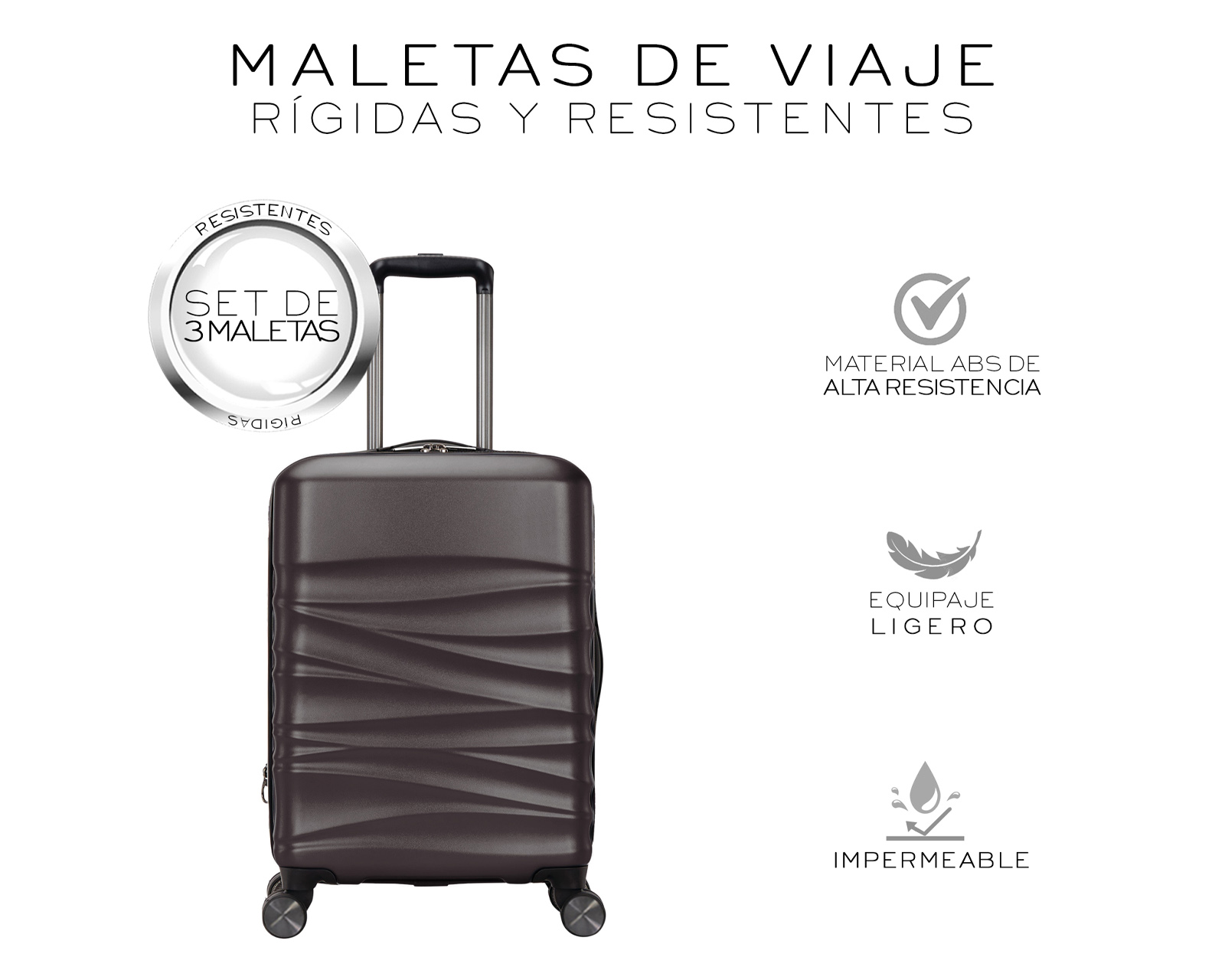 Foto 2 | Set De 3 Maletas Rigidas Con Ruedas Giratorias Basitex Cafés