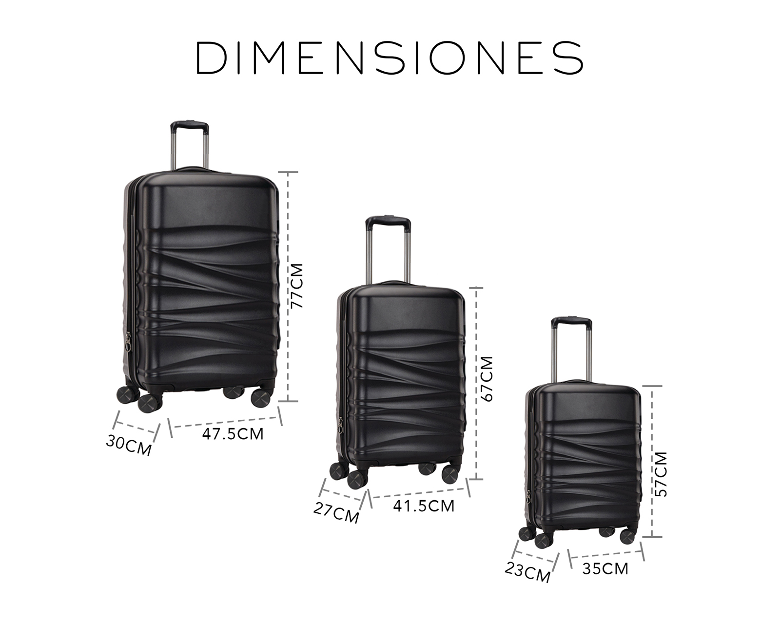 Foto 9 pulgar | Set De 3 Maletas Rigidas Con Ruedas Giratorias Basitex Negro