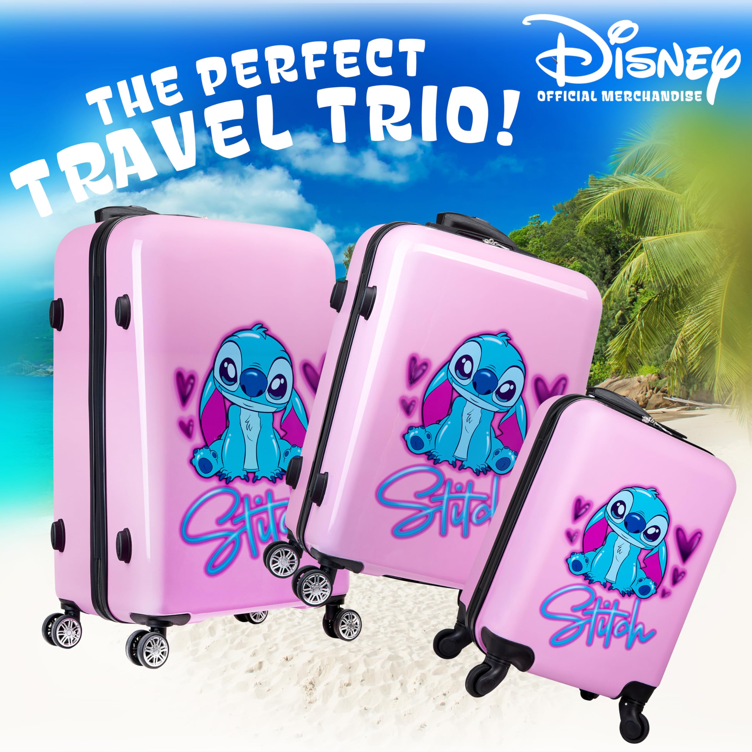 Foto 4 pulgar | Set De Maletas Disney Hard Shell De 28 L, 50 L Y 91 L Con 4 Ruedas, Color Rosa - Venta Internacional.