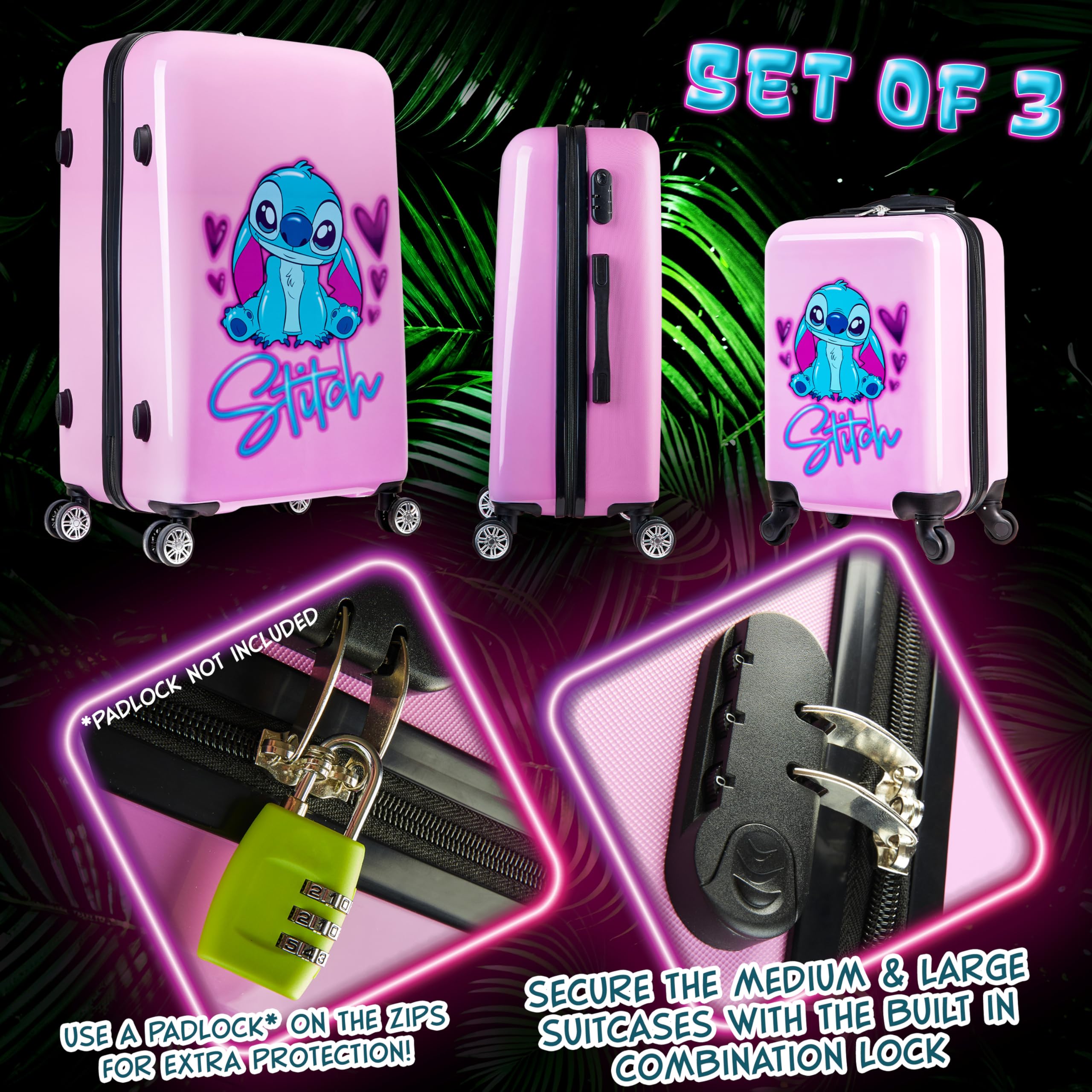 Foto 5 pulgar | Set De Maletas Disney Hard Shell De 28 L, 50 L Y 91 L Con 4 Ruedas, Color Rosa - Venta Internacional.