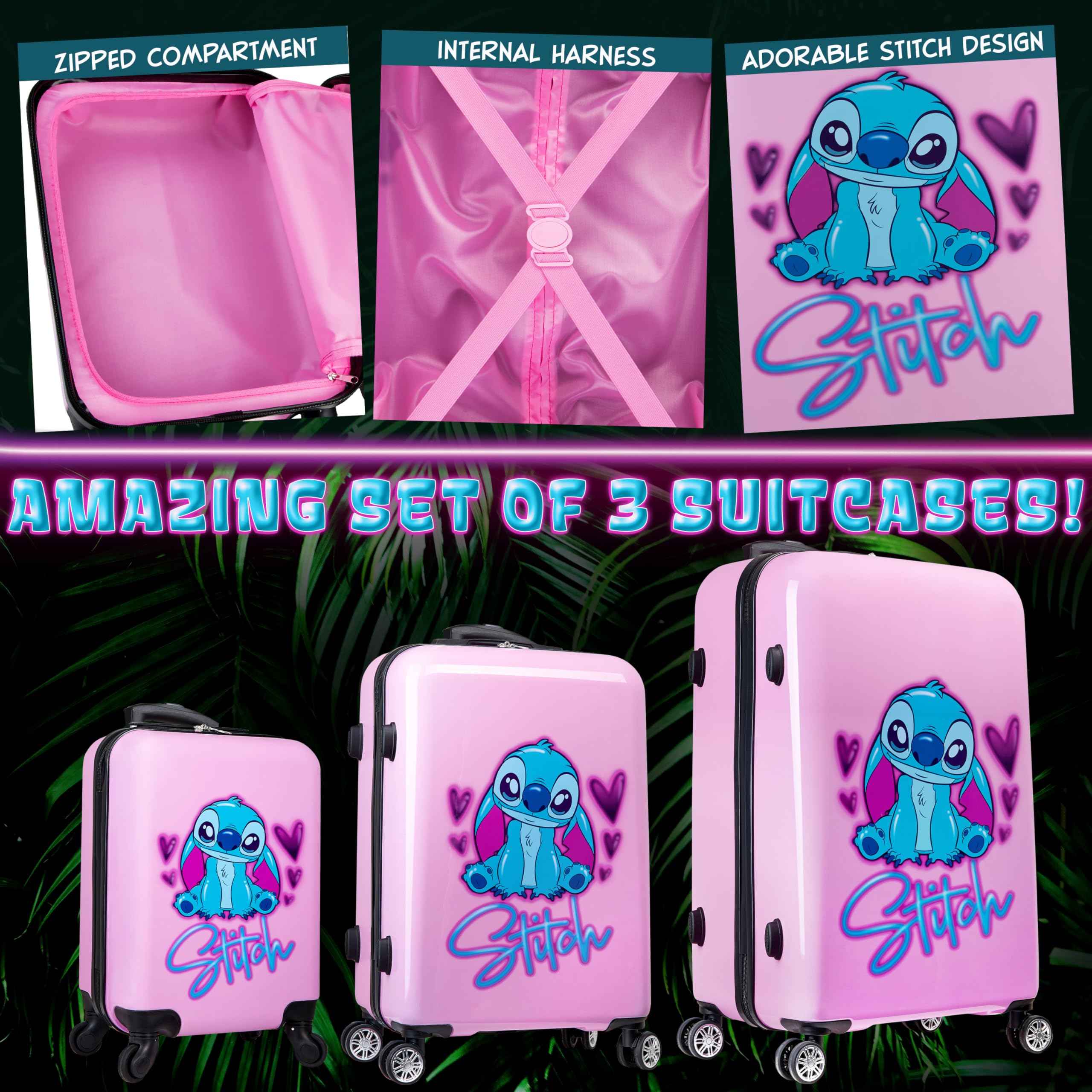Foto 7 pulgar | Set De Maletas Disney Hard Shell De 28 L, 50 L Y 91 L Con 4 Ruedas, Color Rosa - Venta Internacional.