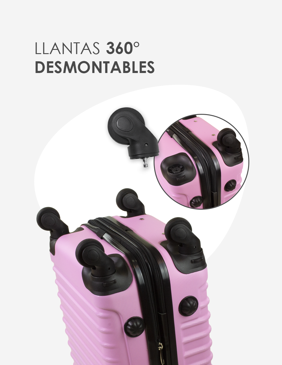 Foto 2 | Maletas de Mano + Neceser Rosa Claro Llantas Desmontables 3 Piezas