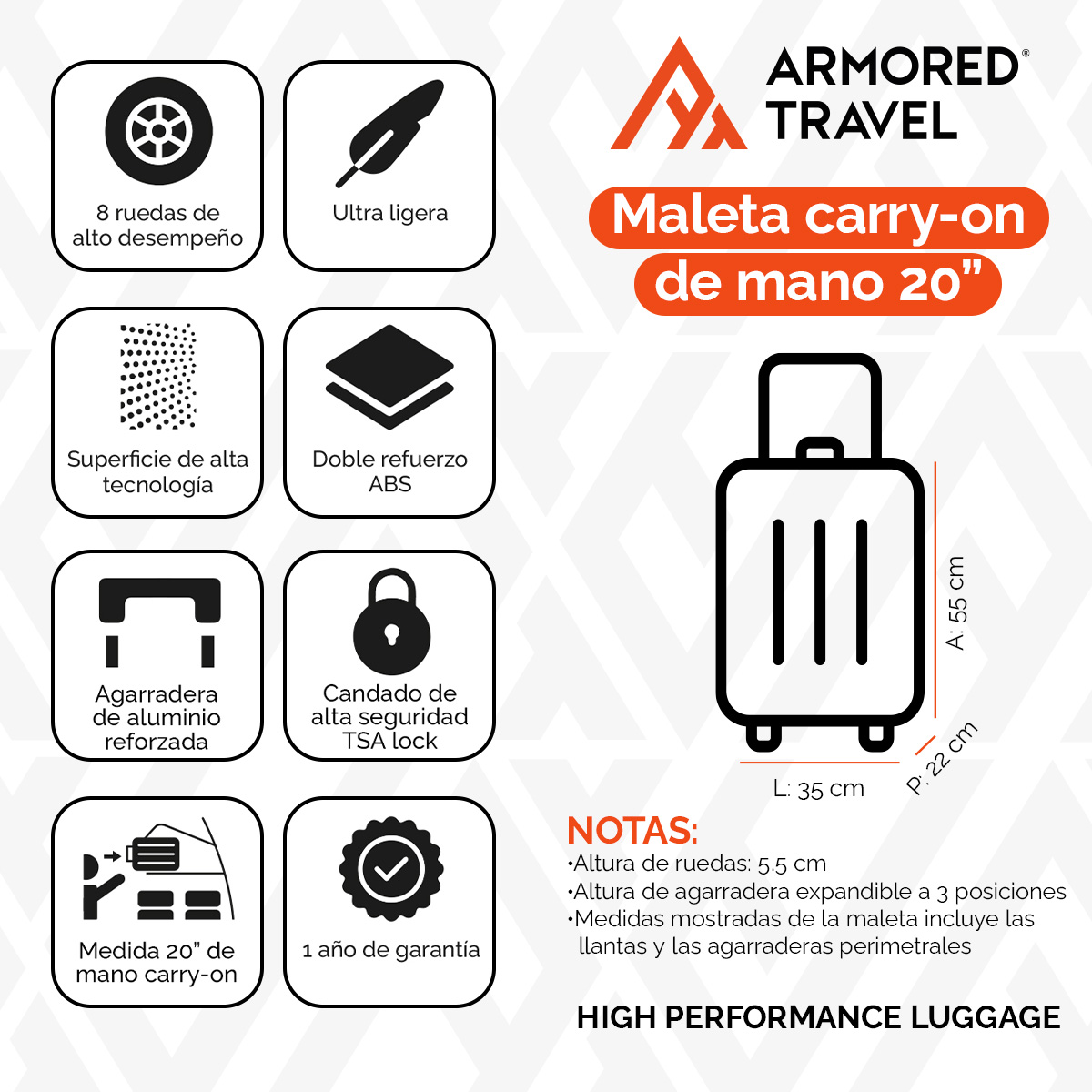 Foto 4 pulgar | Maleta De Viaje Rígida Carry On De Mano Andrea Cabina Rosa 20 Pulgadas 10 Kg Abs Doble Refuerzo Con Candado Alta Segu