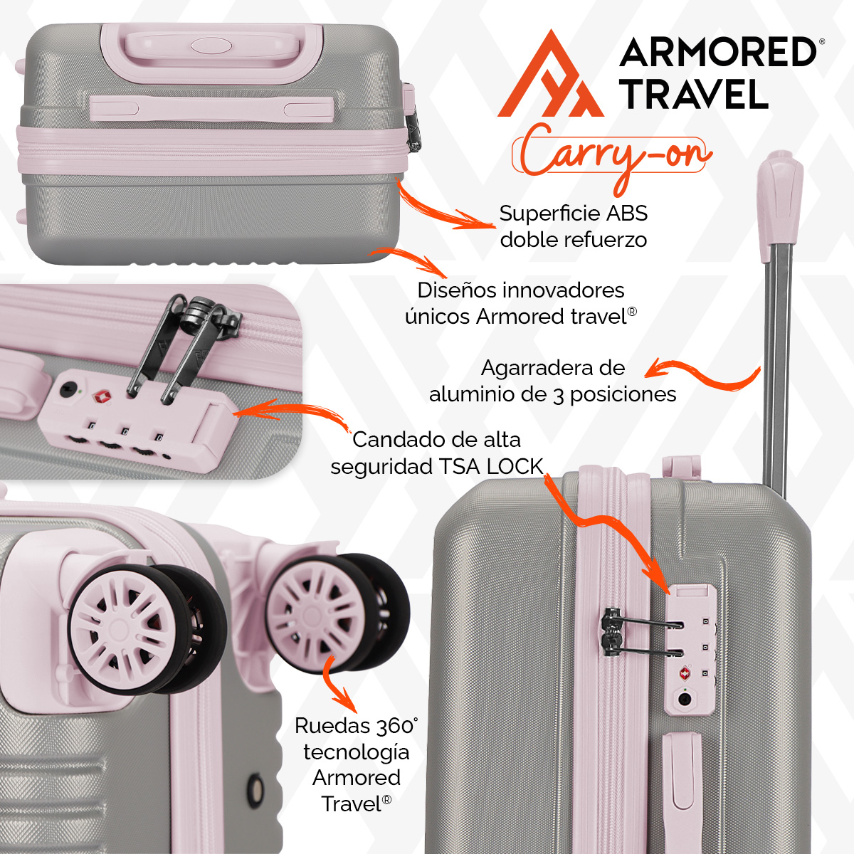 Foto 4 | Maleta De Viaje Rígida Carry On De Mano Andrea Cabina Rosa 20 Pulgadas 10 Kg Abs Doble Refuerzo Con Candado Alta Segu
