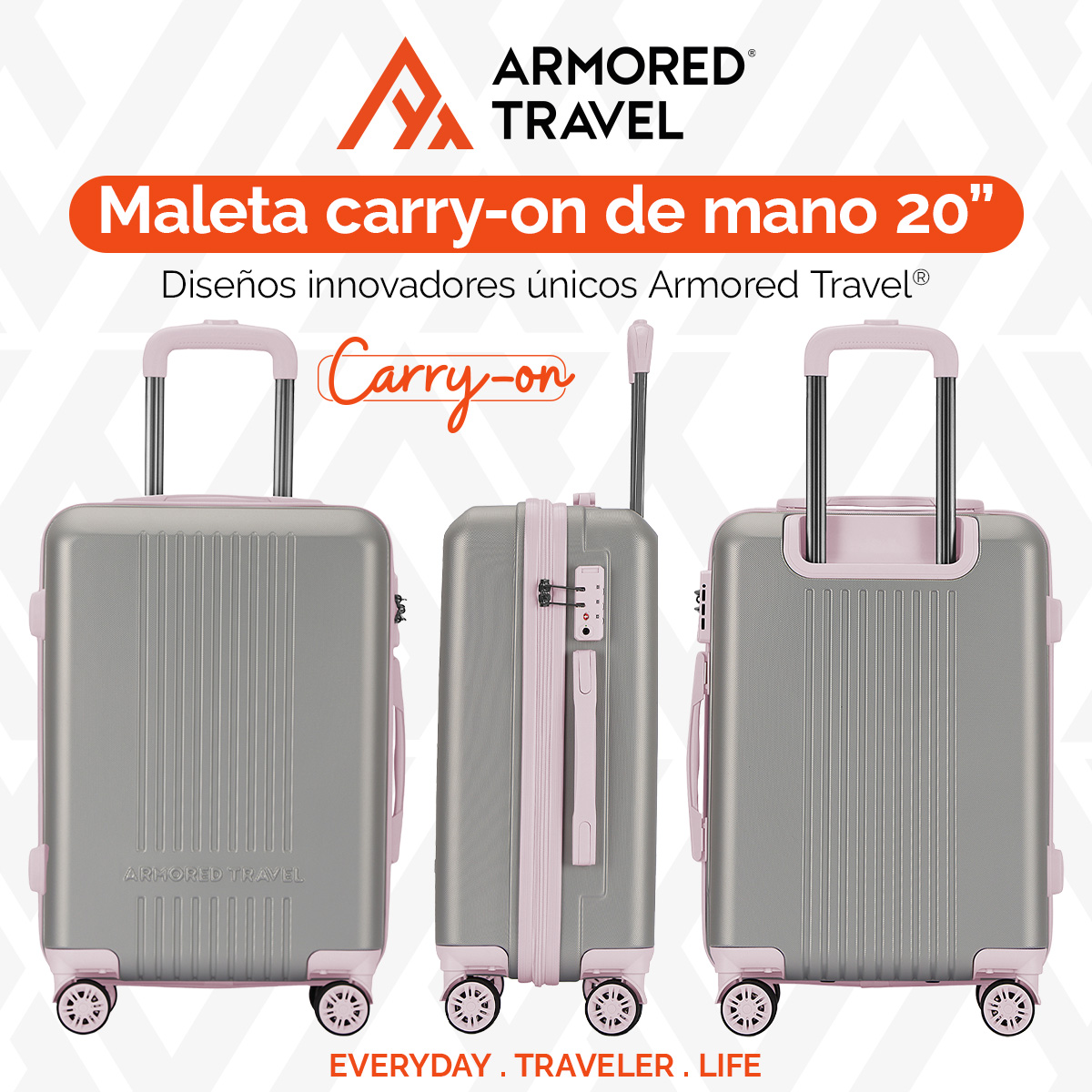 Foto 6 pulgar | Maleta De Viaje Rígida Carry On De Mano Andrea Cabina Rosa 20 Pulgadas 10 Kg Abs Doble Refuerzo Con Candado Alta Segu