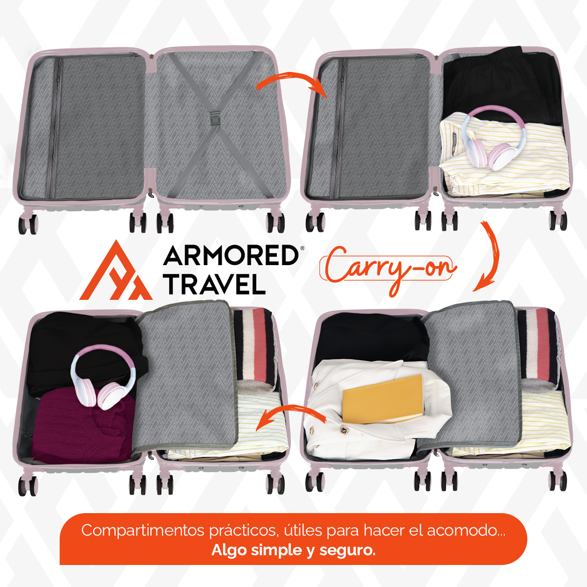 Foto 7 | Maleta De Viaje Rígida Carry On De Mano Andrea Cabina Rosa 20 Pulgadas 10 Kg Abs Doble Refuerzo Con Candado Alta Segu