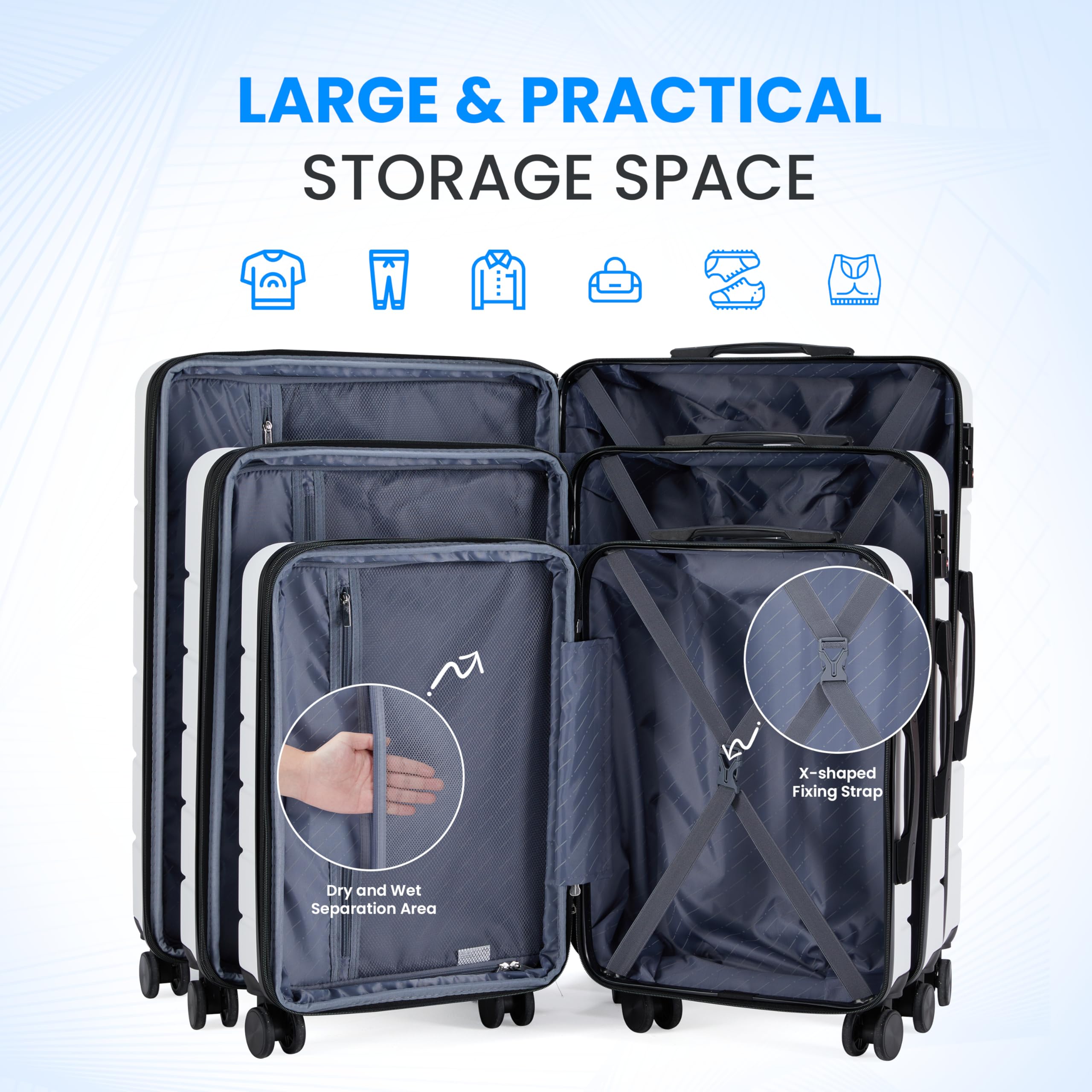 Foto 6 pulgar | Juego De Equipaje Simple Deluxe De 3 Piezas Con Ruedas Giratorias Y Cierre Tsa - Venta Internacional.