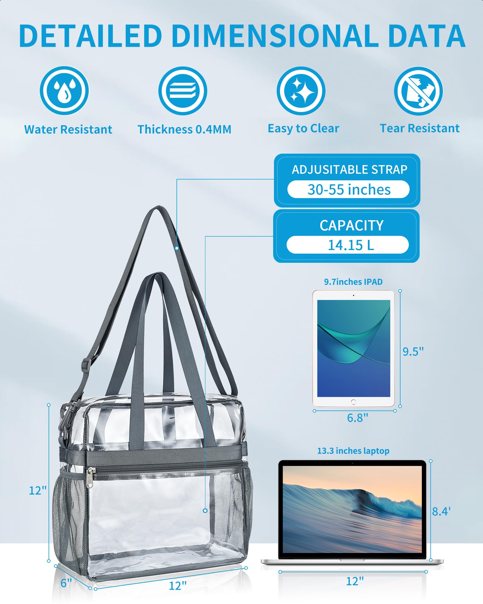 Foto 3 pulgar | Bolsa Transparente Paxiland Stadium Events 30 X 15 X 30 Cm, Color Gris Transparente - Venta Internacional.