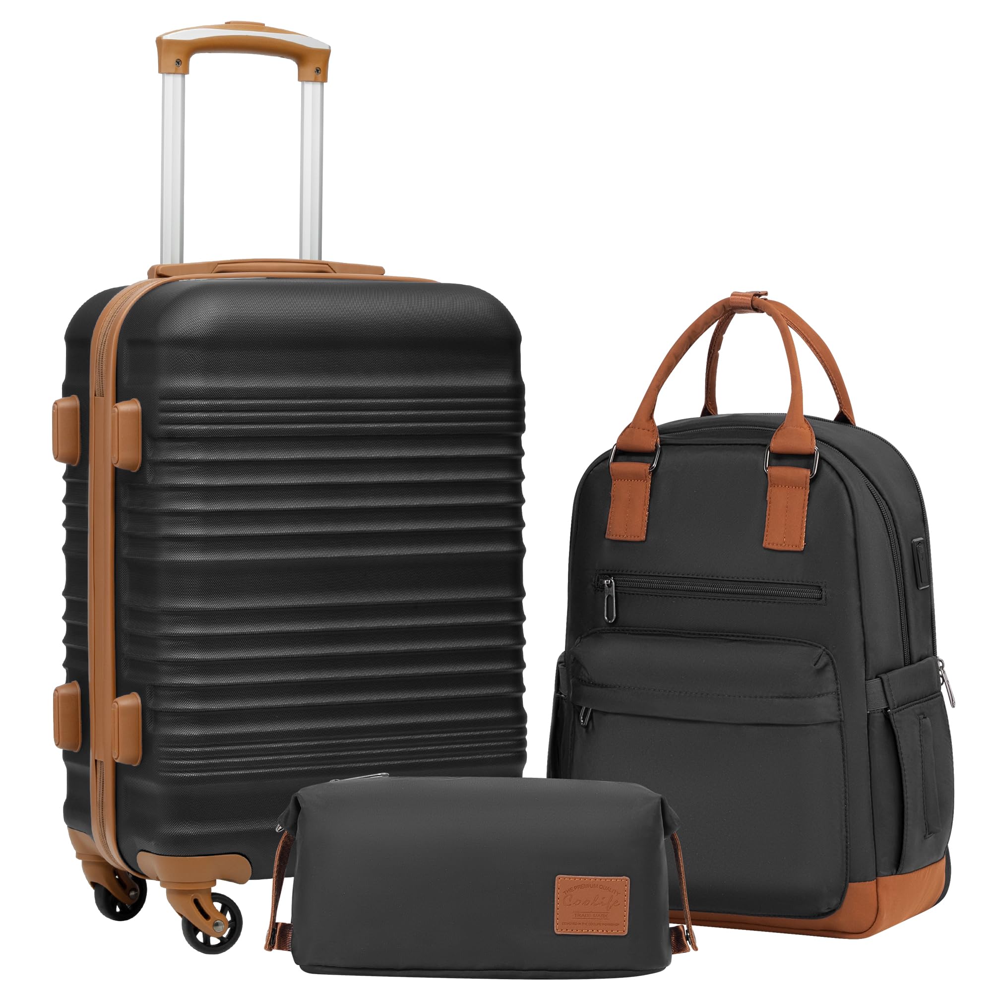 Foto 1 | Juego De Equipaje De Mano Coolife De 3 Piezas Con Cierre Tsa, Negro - Venta Internacional.