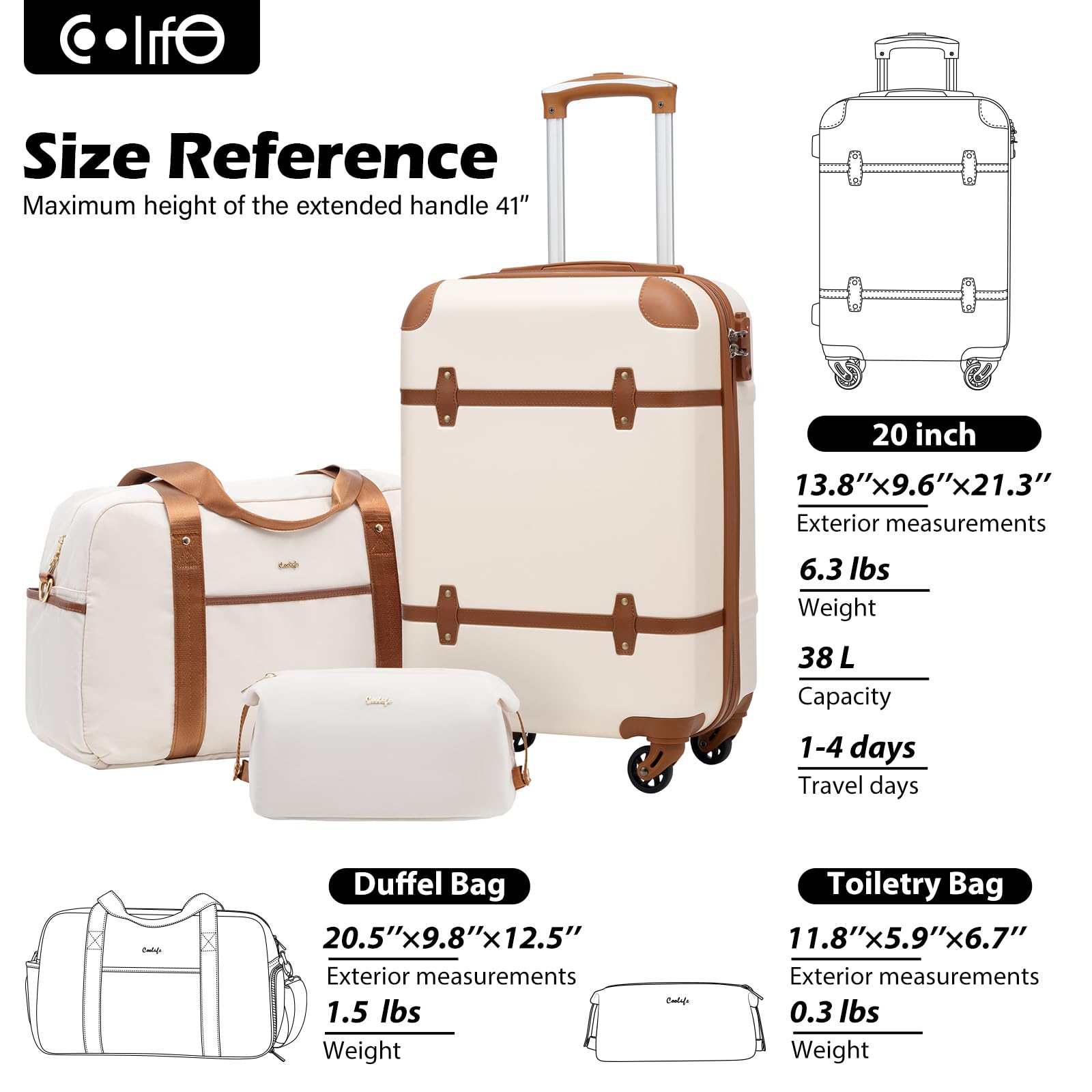 Foto 7 | Set De Equipaje Coolife, Maleta De 3 Piezas, Policarbonato, Tapa Dura Con Cierre Tsa - Venta Internacional.