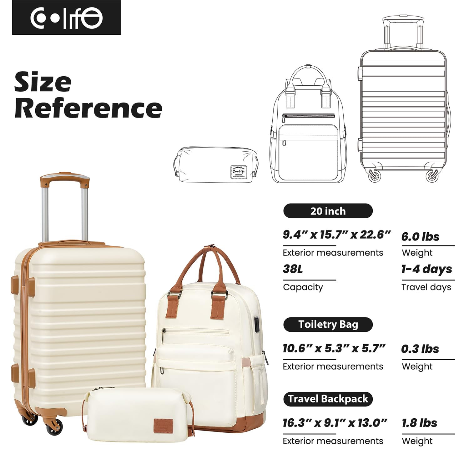 Foto 7 | Set De Equipaje Coolife De 3 Piezas Con Tapa Dura Y Cierre Tsa Spinner Wh - Venta Internacional.