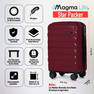 Foto 5 | Magma Life Maleta De Viaje De 10 Kg Star Carry On, Cierre Expandible Mayor Capacidad, Candado Tsa, Pp Alta Tecnol