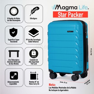 Foto 6 | Magma Life Maleta De Viaje De 10 Kg Star Carry On, Cierre Expandible Mayor Capacidad, Candado Tsa, Pp Alta Tecnol