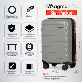 Foto 5 | Magma Life Maleta De Viaje De 10 Kg Star Carry On, Cierre Expandible Mayor Capacidad, Candado Tsa, Pp Alta Tecnol