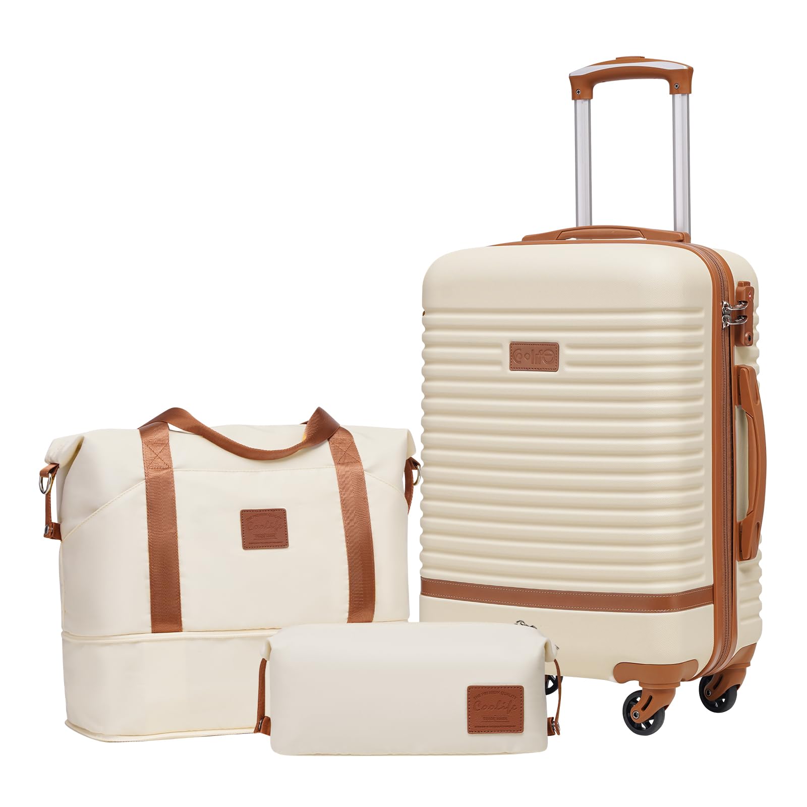 Set De Equipaje Coolife De 3 Piezas Con Ruedas Giratorias Tsa Lock, Color Blanco - Venta Internacional.