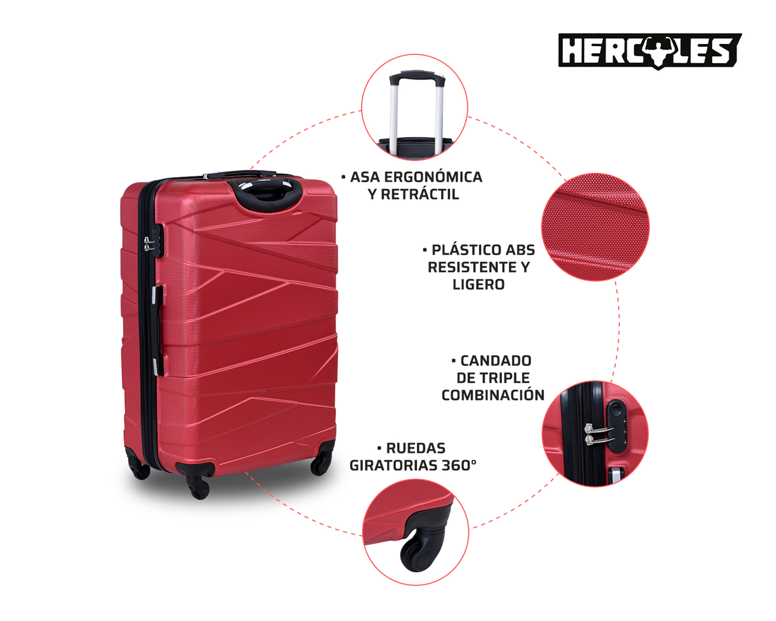 Foto 3 pulgar | Maleta Carry On Hercules Borgoña 21''