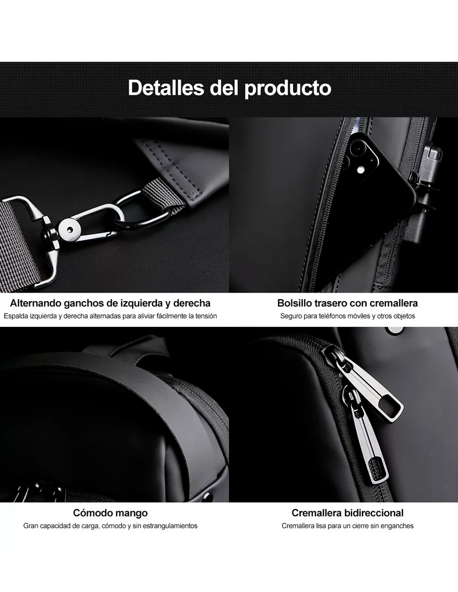 Foto 5 pulgar | Mochila Petukita Box Crossbody Multifuncional con Puerto de Carga USB