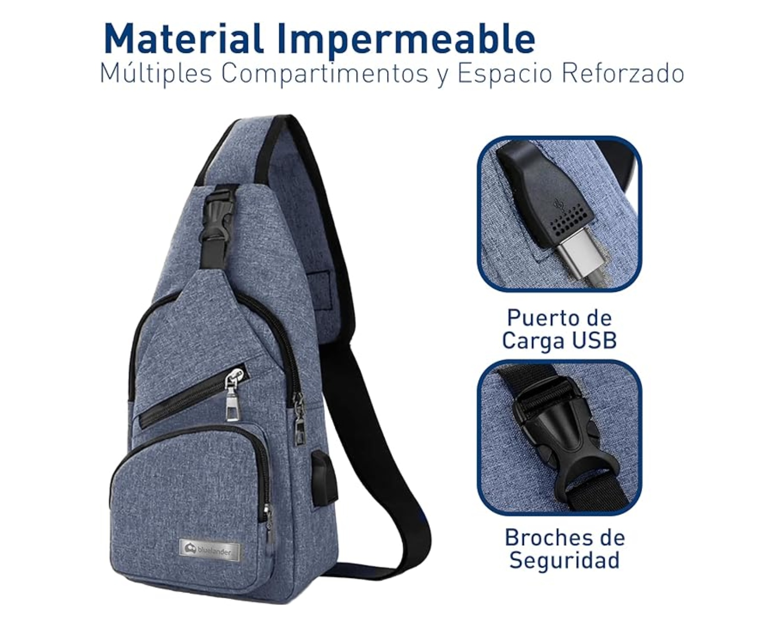 Foto 4 pulgar | Mochila Cruzada  Bluelander Antirrobo Color Azul Impermeable