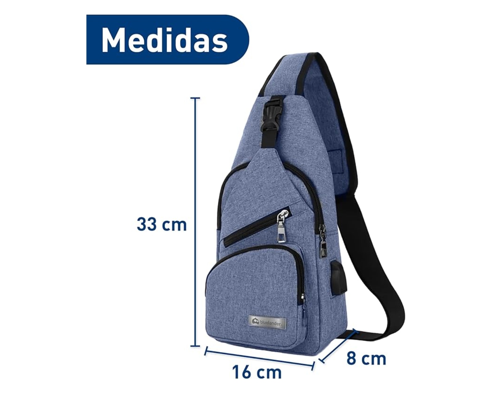 Foto 5 pulgar | Mochila Cruzada  Bluelander Antirrobo Color Azul Impermeable