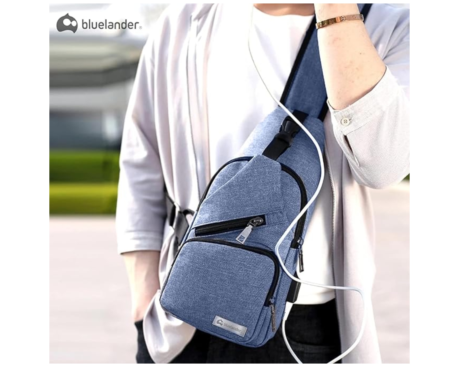 Foto 7 | Mochila Cruzada  Bluelander Antirrobo Color Azul Impermeable