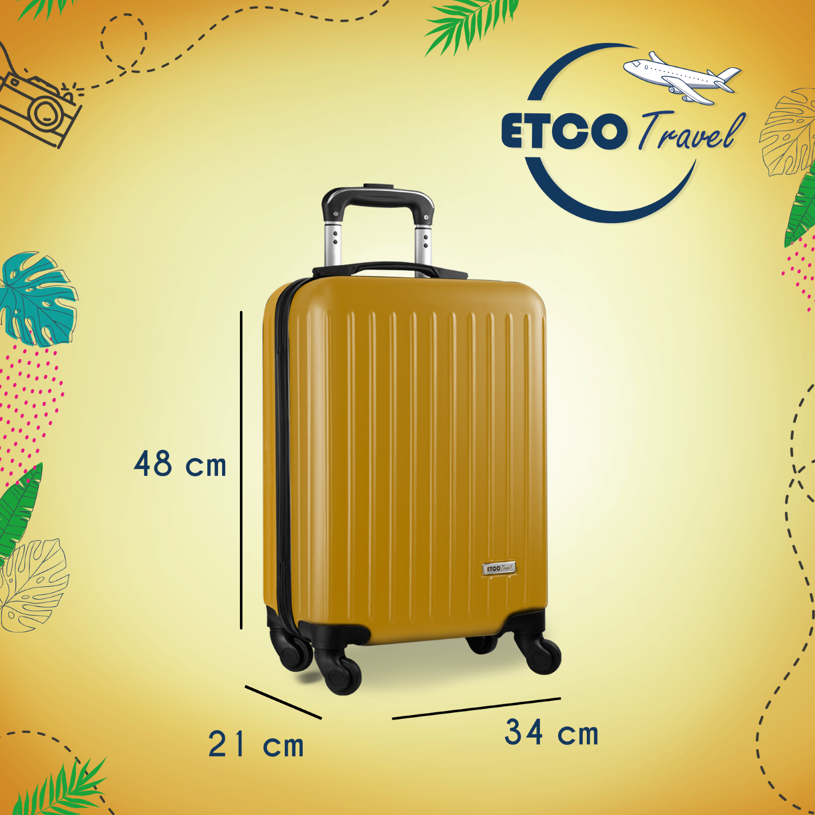 Foto 2 | Maleta Vertical Etco Travel ETBAG454-MZ-19 color Amarillo 19 Pulg para Cabina con Ruedas 360