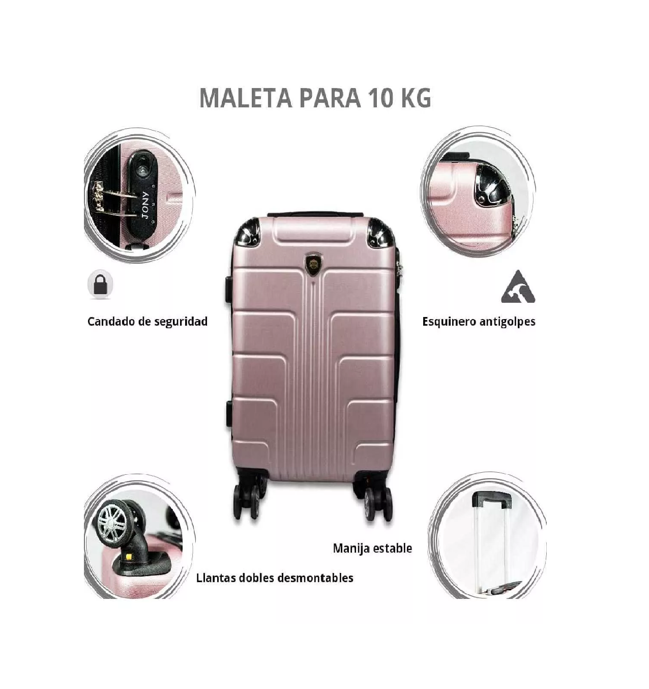 Foto 3 pulgar | Maleta para 10 Kg Cabina C/candado de Seguridad Doble Llanta BELUG Rosa