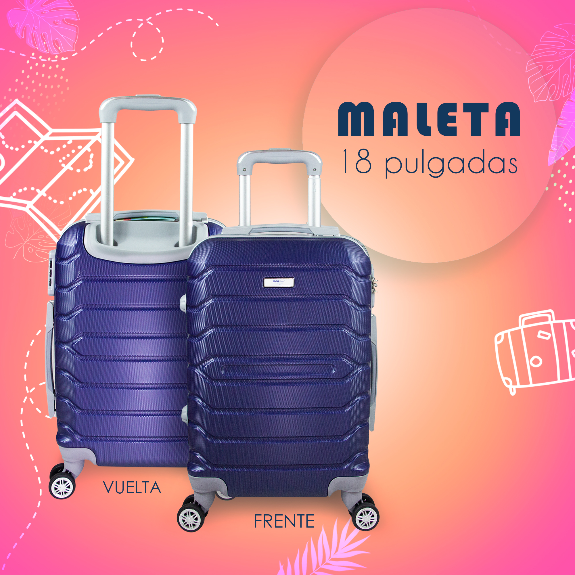 Foto 3 pulgar | Maleta de Viaje Etco Travel con Ruedas de 18" color Azul