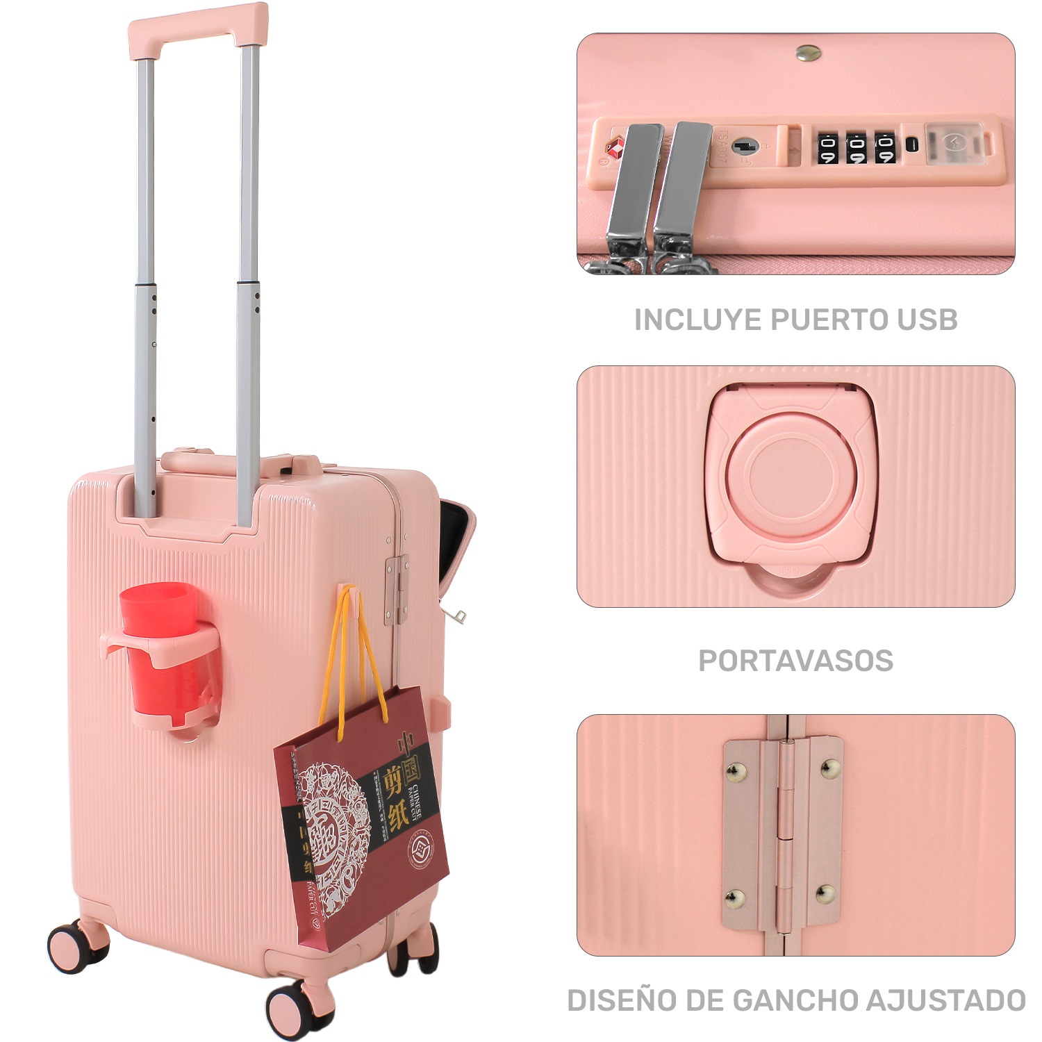 Foto 4 | Maleta con Portavasos 4 Ruedas Rack & Pack Color Rosa