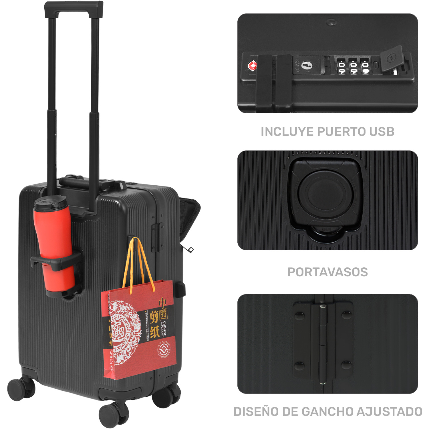 Foto 4 | Maleta con Portavasos 4 Ruedas Rack & Pack Color Negro