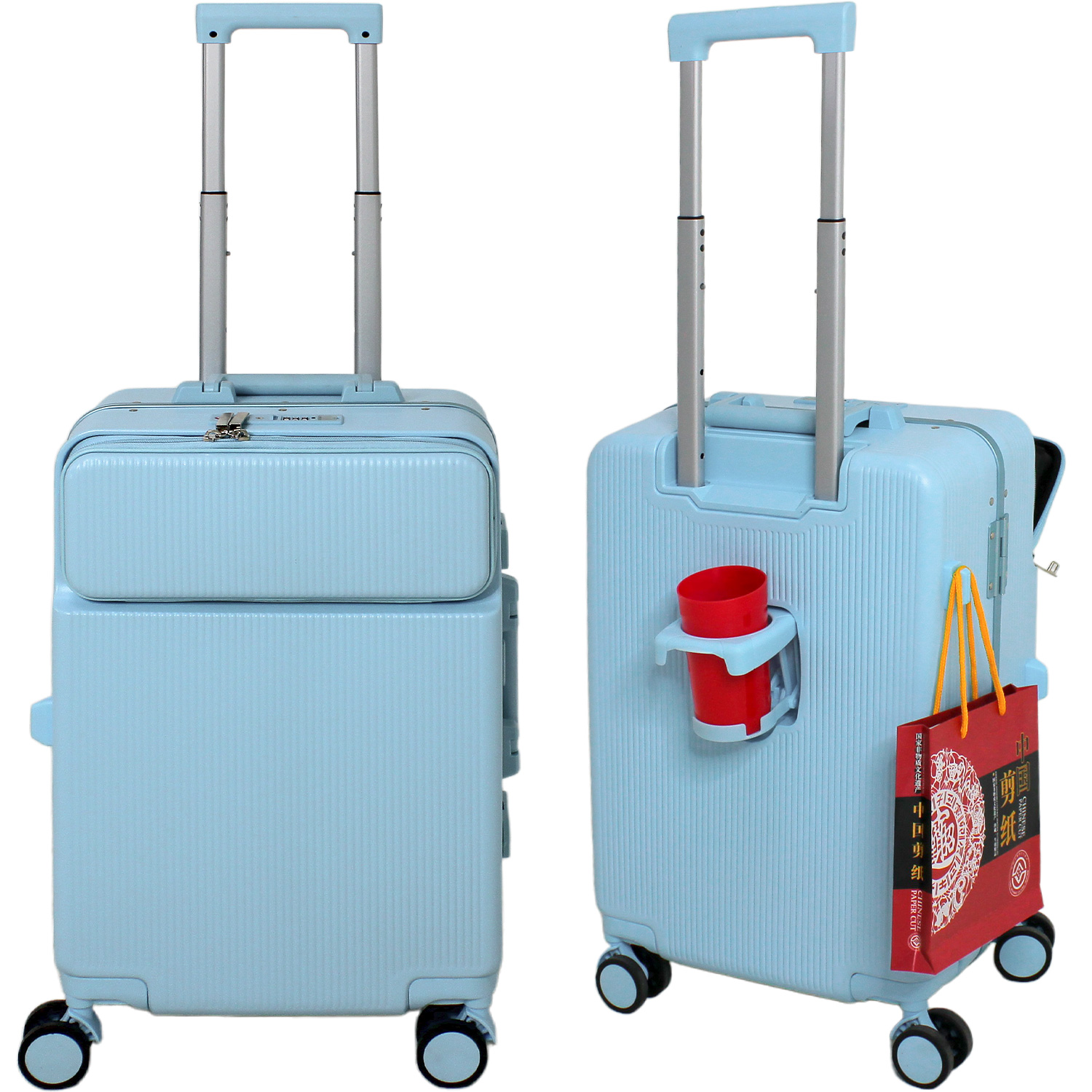 Foto 4 pulgar | Maleta Rack & Pack Cabina Porta Vasos 4 Ruedas Equipaje Doble Seguridad Azul