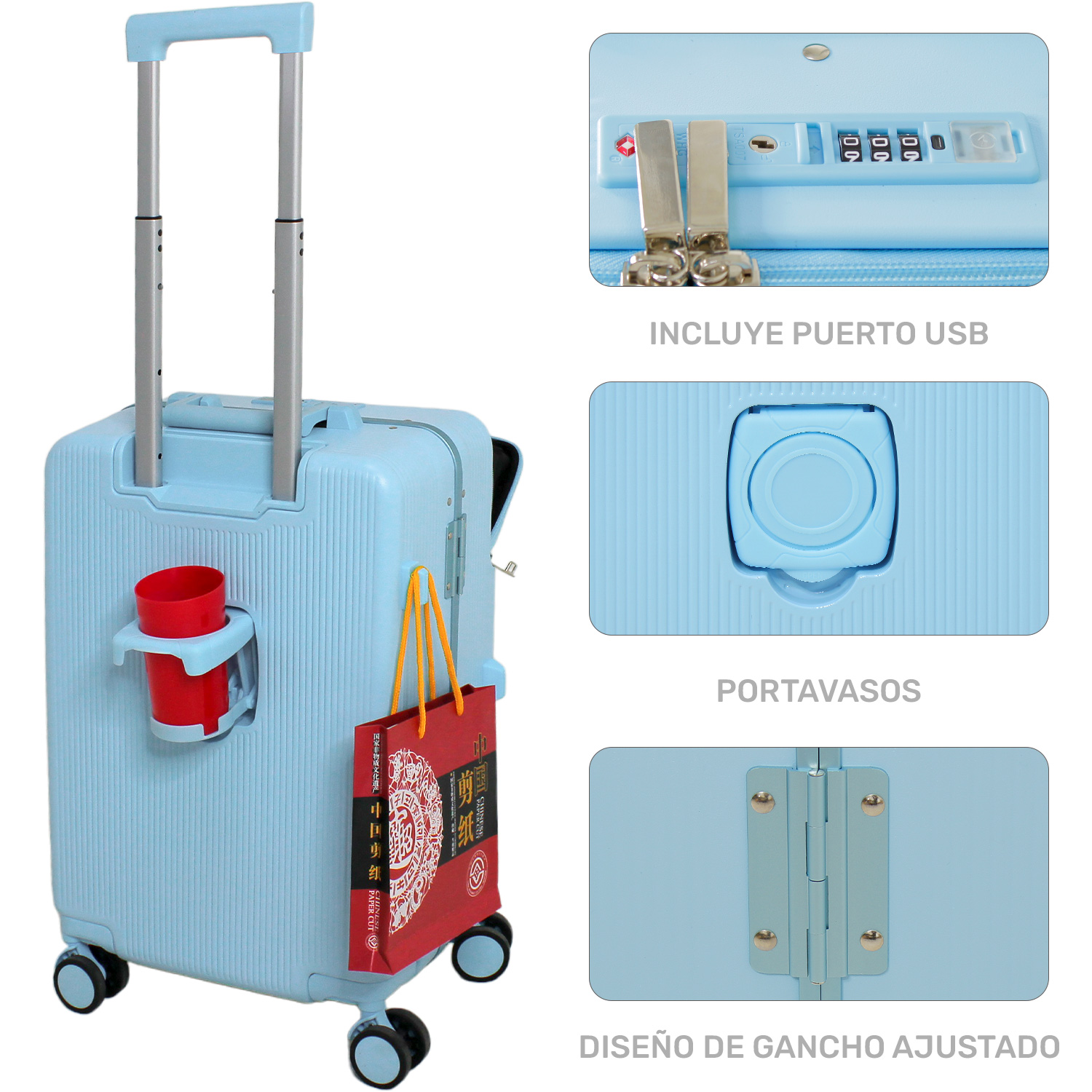 Foto 5 pulgar | Maleta Rack & Pack Cabina Porta Vasos 4 Ruedas Equipaje Doble Seguridad Azul