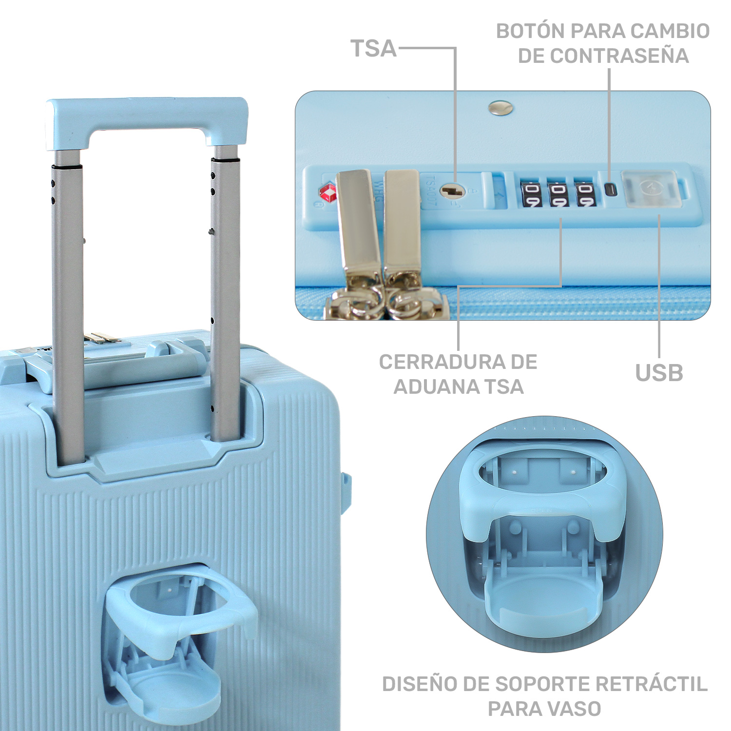 Foto 6 pulgar | Maleta Rack & Pack Cabina Porta Vasos 4 Ruedas Equipaje Doble Seguridad Azul
