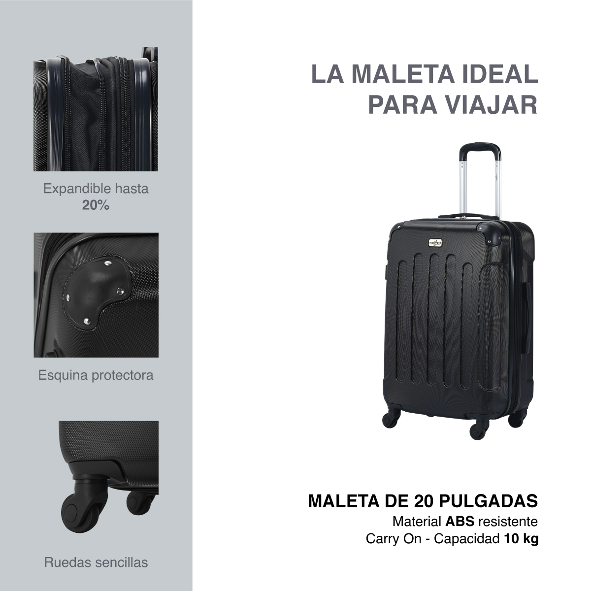 Foto 3 pulgar | Maleta Abs Negra Fly and Trip Tokio 20''