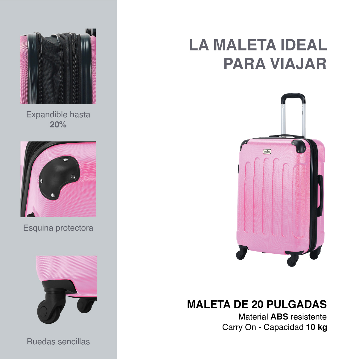 Foto 3 pulgar | Maleta ABS Rosa Fly and Trip Tokio 20''