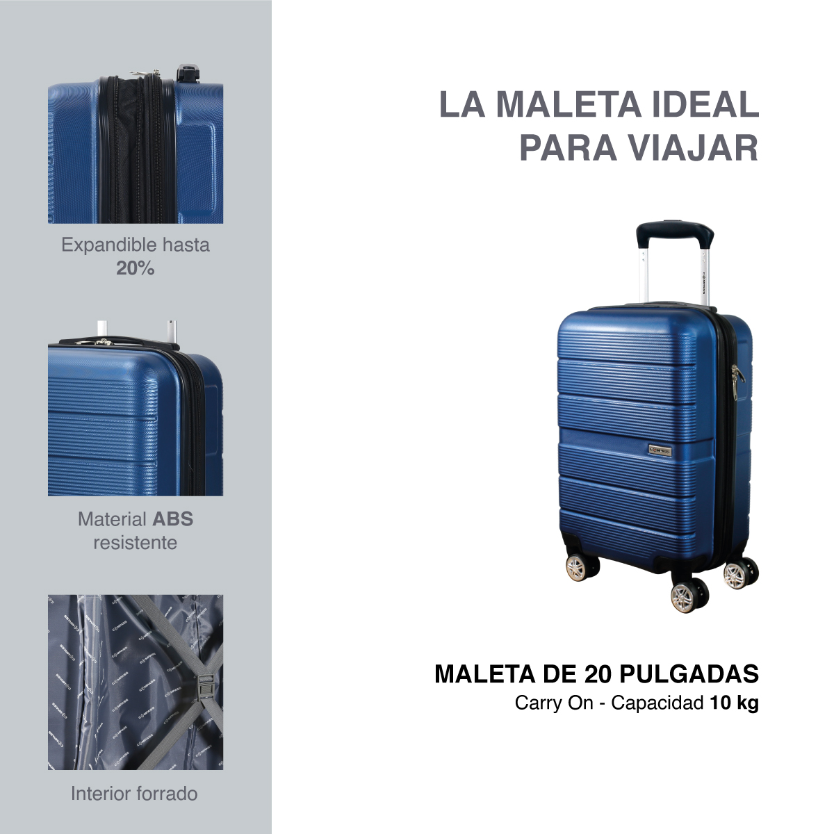 Foto 3 pulgar | Maleta de Mano ABS Azul Compass Chicago 8 Ruedas 20''