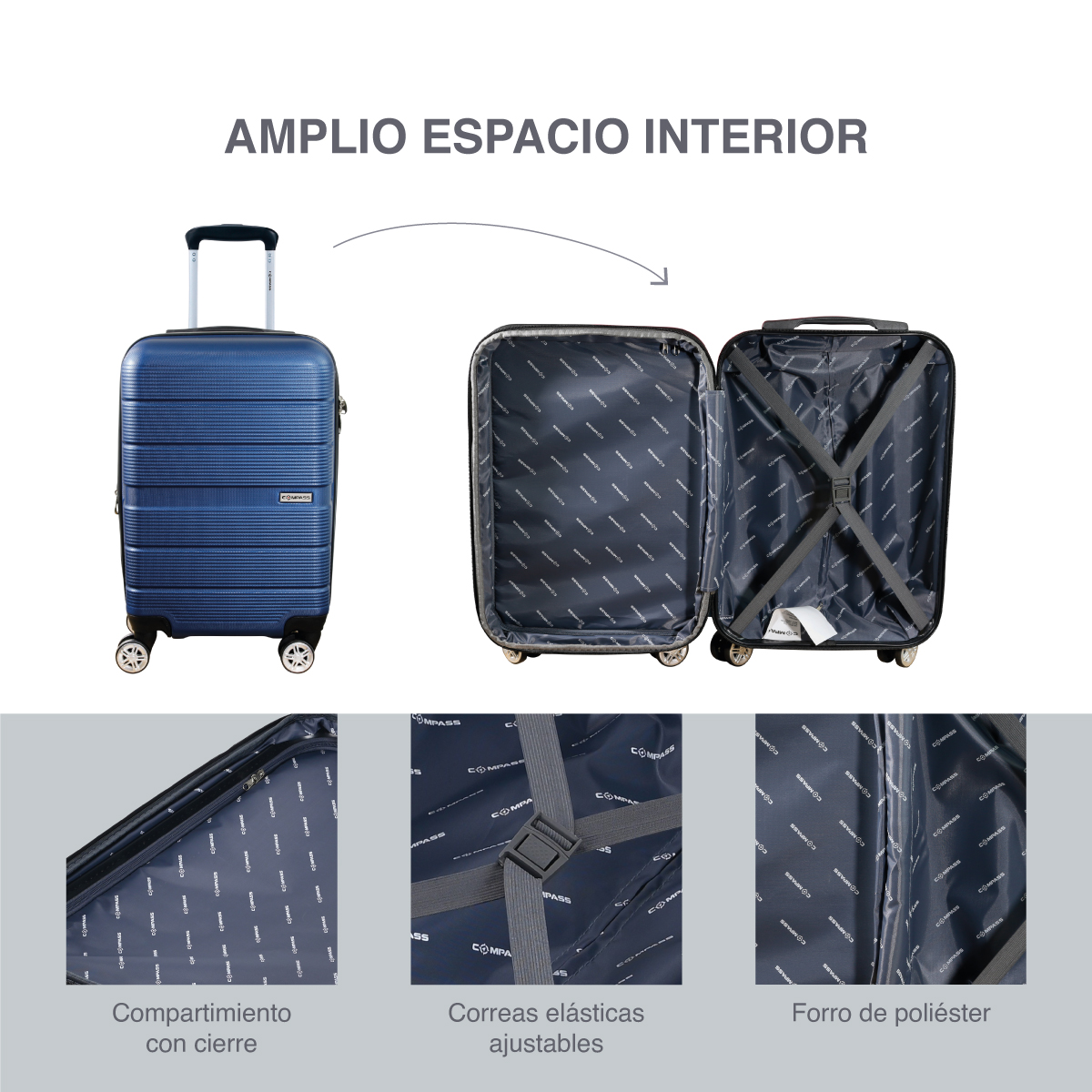 Foto 6 pulgar | Maleta de Mano ABS Azul Compass Chicago 8 Ruedas 20''