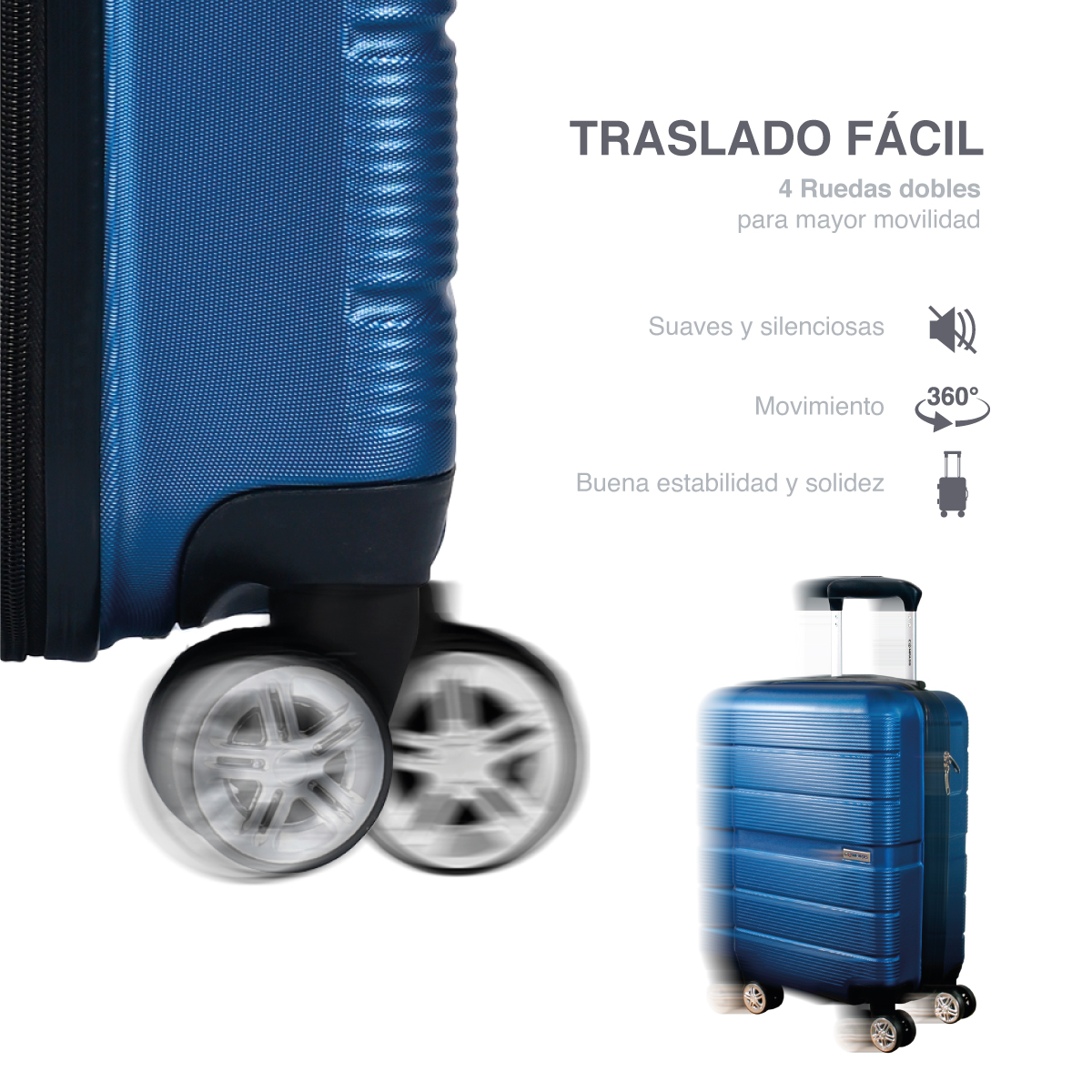 Foto 7 pulgar | Maleta de Mano ABS Azul Compass Chicago 8 Ruedas 20''