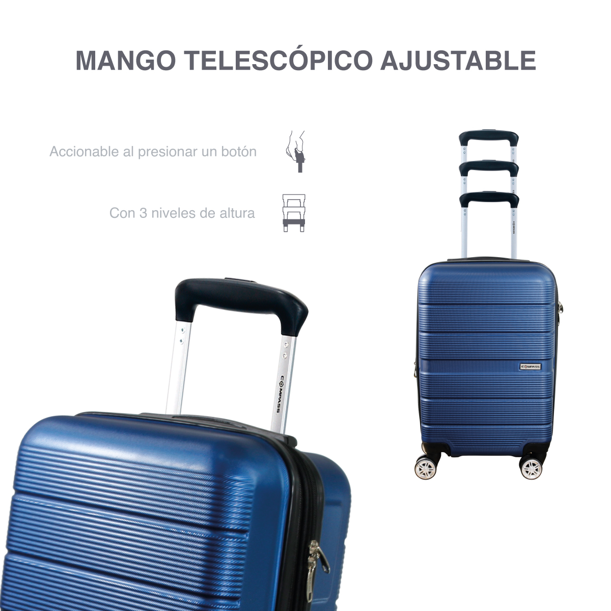Foto 8 pulgar | Maleta de Mano ABS Azul Compass Chicago 8 Ruedas 20''