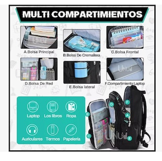 Foto 4 | Mochila Escolar Viaje Mochila De Transporte 30l Grande Espacio Antirrobo Bolsa Mochila Escolar Impermeable Color Neg
