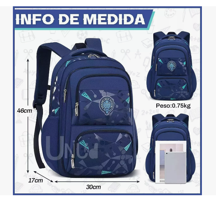Foto 3 | Mochila Escolar Viaje Mochila De Transporte 30l Grande Espacio Antirrobo Bolsa Mochila Escolar Impermeable Color Azul