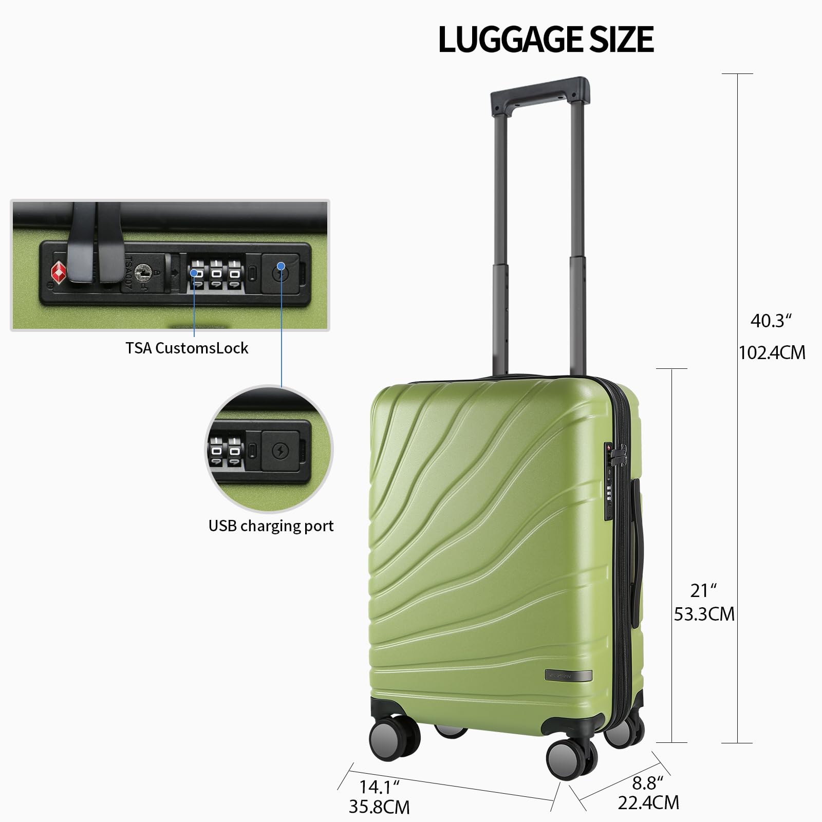 Foto 2 | Maleta con Ruedas Vankean TSA Lock Verde 20 Pulgadas - Venta Internacional